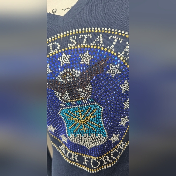 Old Navy Perfect Fitted V-Neck Long Sleeve Air Force Rhinestones Tee Sz MED NWT - Picture 2 of 12